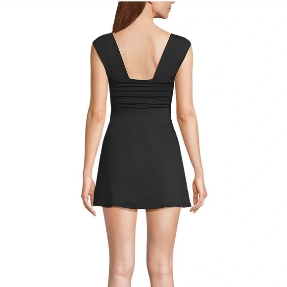 Lands end Square Neck Ruched Swim Dress Swimsuit Black - Picture 5 of 8